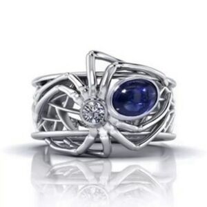 New With Tags Silver and Blue Spider Gemstone Ring